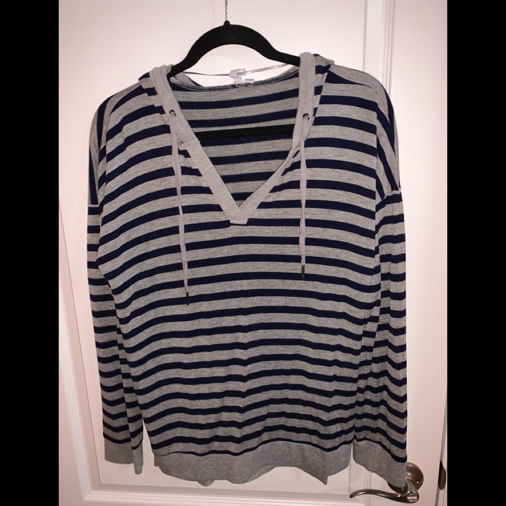 Striped hooded light weight sweater